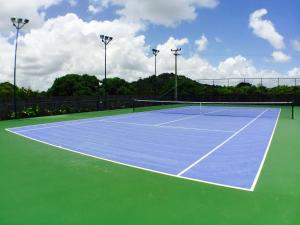 a tennis court with a blue and green at Carneiros Beach Resort in Praia dos Carneiros