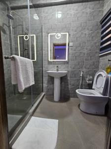 a bathroom with a toilet and a sink and a shower at Genesis Grid Homes - Ibiza Edition in Lagos