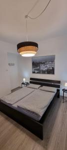 1 dormitorio con cama grande y lámpara grande en Suite Arianna, en Cannobio