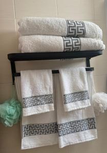 - un ensemble de serviettes sur une étagère dans une salle de bains dans l'établissement Condado Naranjos 5 Casa Kyle, à Murcie