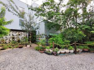 um jardim com vasos de plantas em frente a um edifício em Hotel Pepita Palace em Sinop