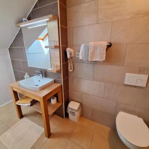 uma casa de banho com um lavatório e um WC em Penzion Gostisce Lesjak em Orehova vas 