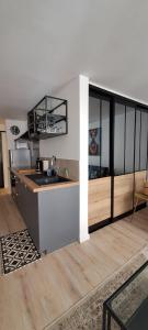 a kitchen with a sink and a counter top at Joli appartement au coeur de Mâcon in Mâcon +3 photos