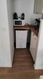 una pequeña cocina con encimera y microondas en Studio recently renovated - near Place St Didier en Aviñón