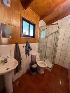 y baño con lavabo, aseo y ducha. en MARE VENTUM en Valdivia
