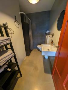 uma pequena casa de banho com lavatório e WC em Hótel Hrífunes em Hrífunes 