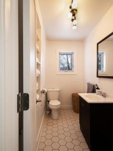 a bathroom with a toilet and a sink at Mountain View, Hot Tub, Trail Access, Spa in Saint-Raymond