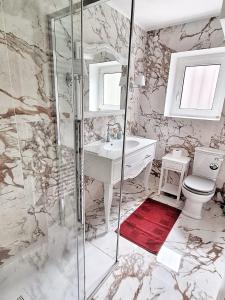 Café Rudi Living في بارشينيس: حمام مع مرحاض ومغسلة ودش
