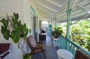 um alpendre de uma casa com cadeiras e plantas em Holiday Home - Guest House em Port Antonio