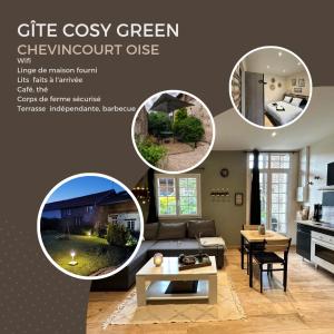 - un coin salon avec un canapé et une table dans l'établissement gîte Cosy Green 2, à Chevincourt