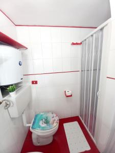 La petite salle de bains est pourvue d'une douche et de toilettes. dans l'établissement Casa vacanze, à Reggio de Calabre