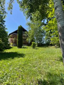 a house in the middle of a field with trees at VILLA BY THE LAKE in Curtea de Argeş