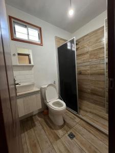 ein Bad mit einem WC und einer Dusche in der Unterkunft DARMI in Villa Serrana