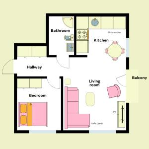a floor plan of a house at Candy-Colored Two-Room Condo with Sweet views in Helsinki