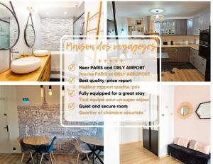 a collage of photos of a kitchen and a dining room at Maison des voyageurs Azur - PARIS ORLY in Choisy-le-Roi +7 photos
