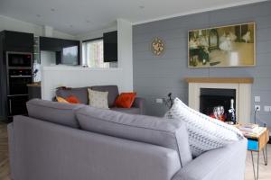 a living room with a couch and a fireplace at Hollicarrs - Honeycomb Lodge in York