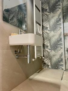 uma casa de banho com um lavatório e um chuveiro em Hotel Giardino em Breno