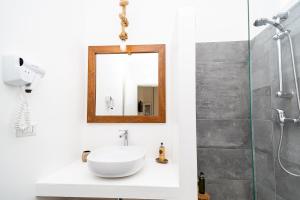 La salle de bains est pourvue d'un lavabo et d'une douche avec un miroir. dans l'établissement Salento Boutique Room B&B, à Sant'Isidoro