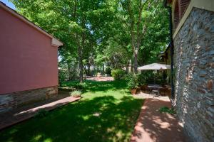 een tuin met een tafel en een paraplu bij Agriturismo Il Piaggione in Campiglia Marittima