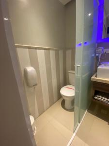 Un baño pequeño con inodoro y lavabo. en Motel My Flowers, en São Paulo 1 foto más
