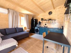 a living room with a couch and a table at Dreamholia in Jastarnia