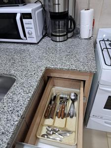 un cajón en una cocina con utensilios en DEPARTAMENTO DEL SUR en Ushuaia