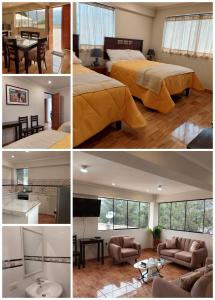 a collage of photos of a bedroom and a living room at Villa Concepción Lodge in Anta