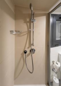 a shower with a shower head in a bathroom at Efe Tiny House in Serik