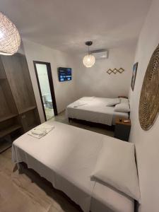 Habitación de hotel con 2 camas y espejo en Pousada Terra das Águas Barreirinhas, en Barreirinhas