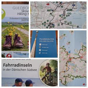 a collage of photos with a map and a book at Naturlig Viis in Øster Ulslev