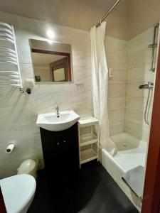 W łazience znajduje się umywalka, prysznic i toaleta. w obiekcie Gościniec Rospuda w mieście Augustów