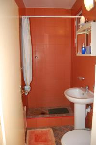 a bathroom with a shower and a sink at Vila Montenegro in Dobra Voda