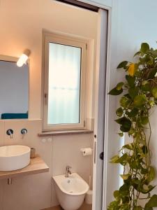 a bathroom with a sink and a window and a plant at Appartamento in villa in Viterbo +8 photos