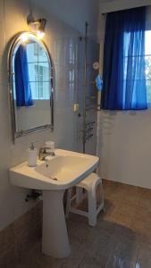 a bathroom with a sink and a mirror and a shower at LEMON GARDEN in Vasilikos