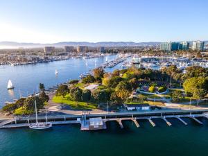 an aerial view of a marina with boats at Harbor Views ,Luxury Condo, Venice&Marina in Los Angeles