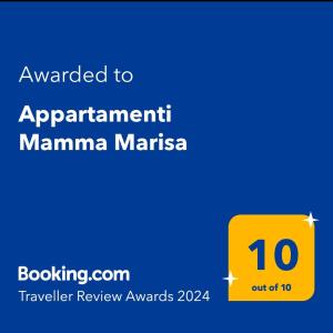 een bord met de tekst toegekend aan appartement mamma marica bij Appartamenti Mamma Marisa in Minturno