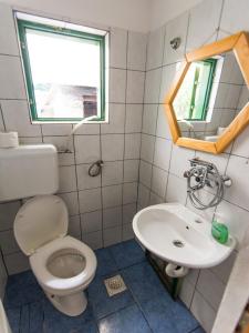 a bathroom with a toilet and a sink and a mirror at House Lady Anna in Pašman +12 photos