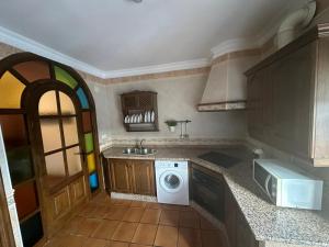 セテニル・デ・ラス・ボデガスにあるLa casita del Cabañaの洗濯機と電子レンジ付きのキッチン