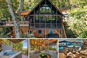 a collage of photos of a house at Treehouse Cabin with Mountain, River Views and Arcades in Blue Ridge
