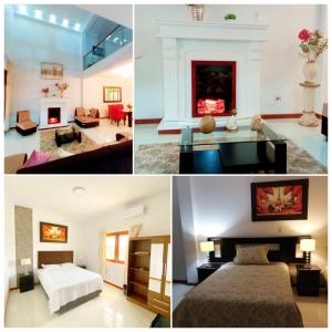 un collage de fotografías de una sala de estar y una sala de estar en D'eluxe Hotel Talara ubicado a 5 minutos del aeropuerto y a 8 minutos del Centro Civico en Talara