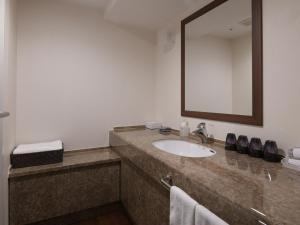 een badkamer met een wastafel en een spiegel bij Vessel Inn Sapporo Nakajima Park in Sapporo