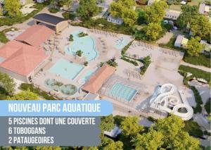 - un accès à la nouvelle piscine d'un parc dans l'établissement Mobil Home LUXE de 44m2 Les pieds dans l'eau Ménage et draps inclus Camping 5 Etoiles Lac Biscarrosse Koyobalys, à Biscarrosse