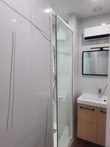 ein Bad mit einer Glasdusche und einem Waschbecken in der Unterkunft Appartement 4 chambres 2 douches in Cergy