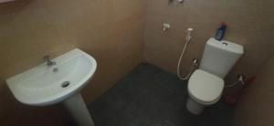 a bathroom with a white toilet and a sink at Tamarind Ceylon Homestay in Ambalantota