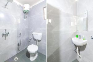 two pictures of a bathroom with a toilet and a sink at FabHotel Dream Palace in Patna