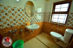 a bathroom with a sink and a toilet and a mirror at Blossom Spring in Ooty