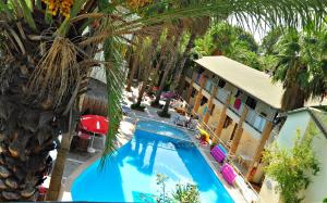 eine Aussicht über den Pool des Resorts mit Palmen in der Unterkunft Tropic Hotel in Side