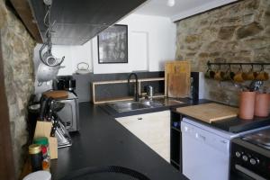 eine Küche mit einer Spüle und einer Arbeitsplatte in der Unterkunft Grand gîte au pays des lavandes in Aurel