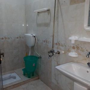 ein Bad mit einem WC, einem Waschbecken und einer Dusche in der Unterkunft Hotel Crown Palace in Murree