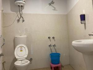 Himtrek Stays,Mcleodganj في ماكليود غانج: حمام صغير مع مرحاض ومغسلة